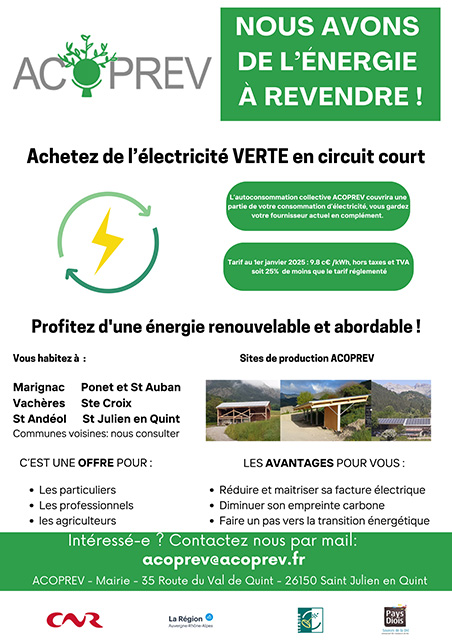 Acoprev propose de l'éléctricité verte à revendre !